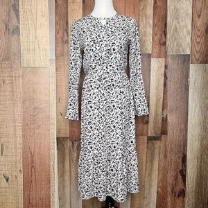 Floral Black and White Midi Dress